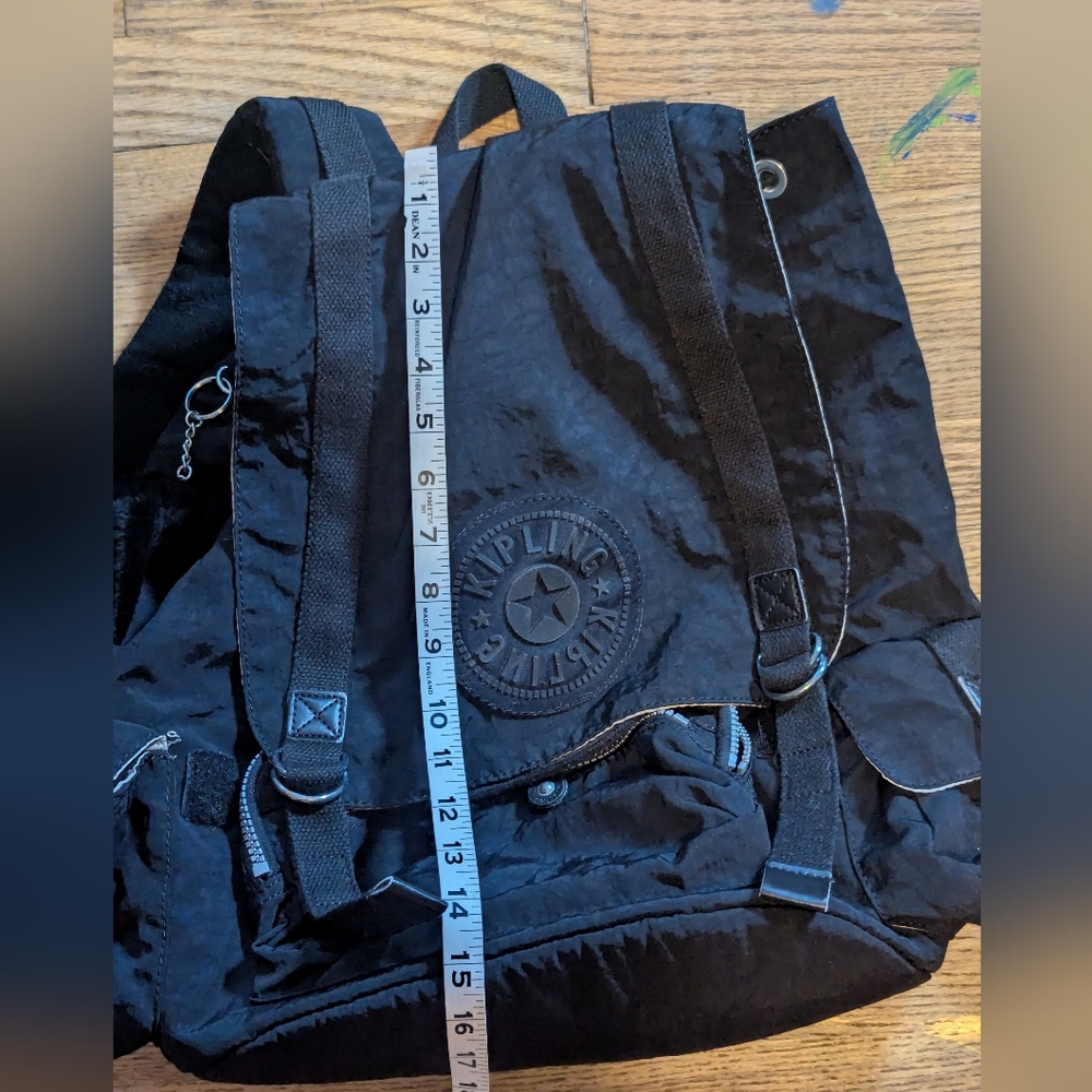 Kipling Black Nylon Medium Backpack Rucksack W/ M… - image 5